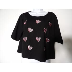 Torrid 1 1X Rebel Wilson Top Patchwork Black Hearts Short Sleeve Love